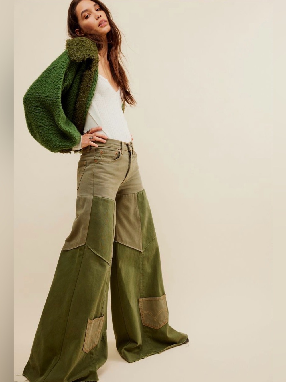 Free People x Tricia Fix Reworked Denim Bell Jeans